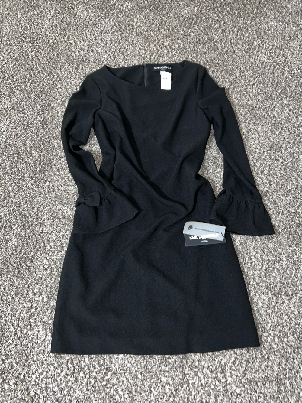 Karl Lagerfeld Black Long-Sleeve Ruffle Cuff Dress